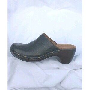 Eddie Bauer Brown Embossed Tooled Leather Wooden Clogs Women's 9 Nursing Pic #4
